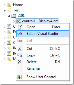 Editing the user control in Visual Studio.