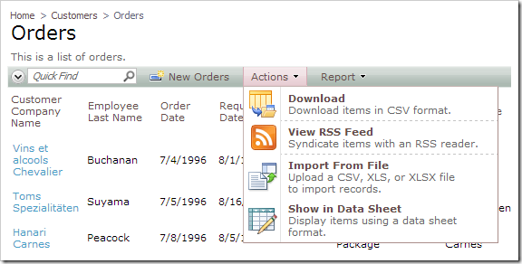 The action 'Export to Spreadsheet' is no longer available in the Orders controller.