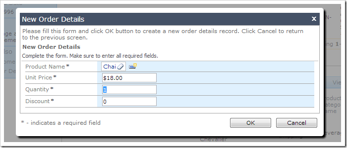 Selecting a new product will reset Unit Price, Quantity, and Discount.