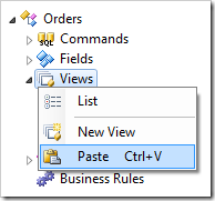 Pasting onto Views node of Orders controller.