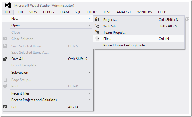 Opening a file in Visual Studio 2012.
