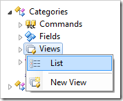 List context menu option for Views of 'Categories' controller.