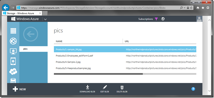 Files are visible in Azure Management tool.