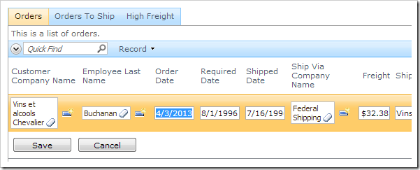 Order date of an order is changed.