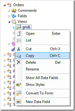 Copying view 'grid1' of Orders controller.