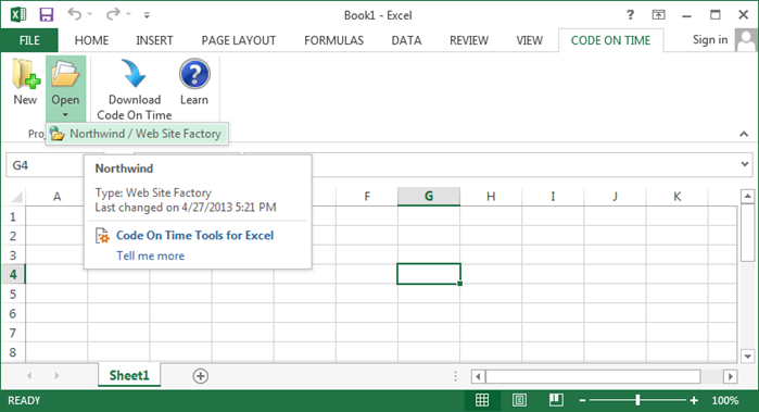 Opening a project in Tools for Excel.