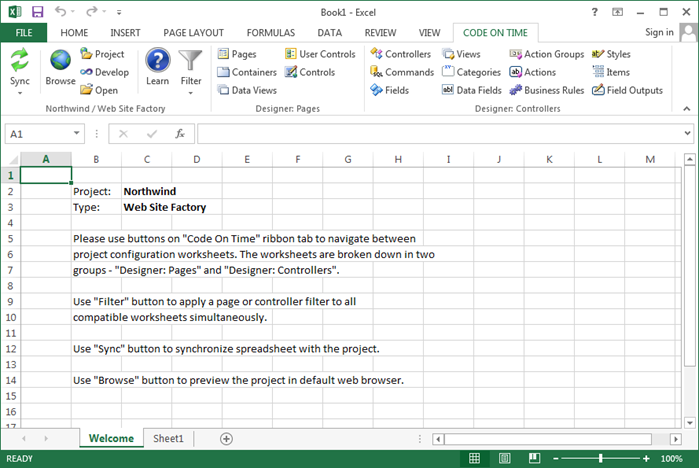 Project loaded in Microsoft Excel.