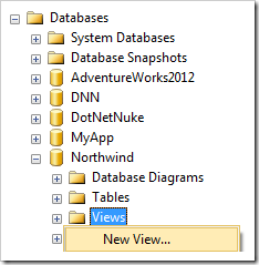 Adding a new view to the Northwind database.