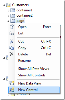 Creating a new control in the 'page' container.