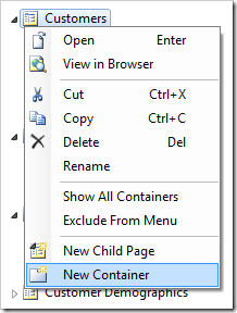 Adding a new container to the Customers page.