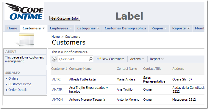 Customized user control replacing the header element.