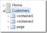 The Customers page node in the Project Explorer.