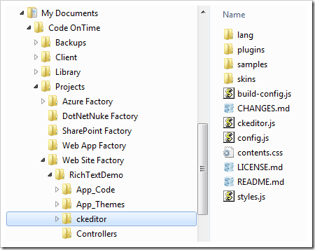 Copying the ckeditor folder into the project folder.