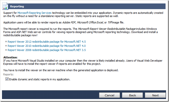 Enabling reports in the web app.