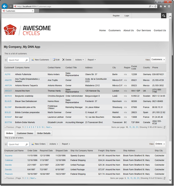 Northwind module is successfully displayed in DNN7.