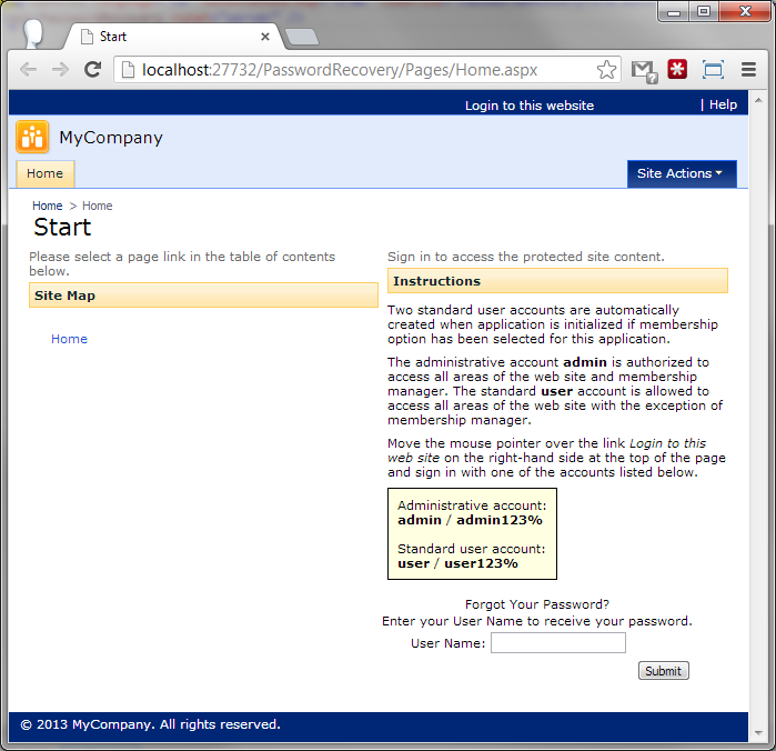 The standard password recovery form on the home page.