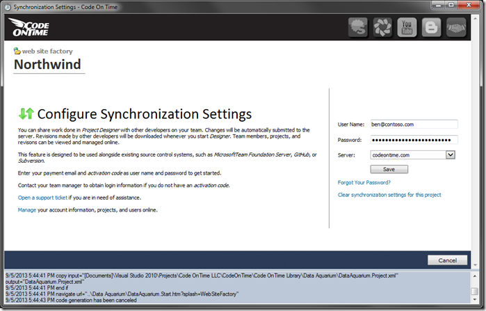 Configuring the project synchronization settings.