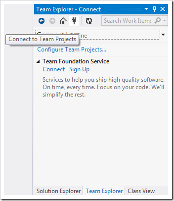 Connecting to a team project in Visual Studio.
