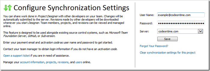 Entering username and password in order to configure synchronization.