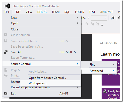 Managing workspaces from Visual Studio.