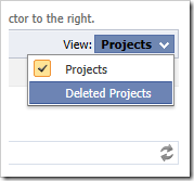 Viewing deleted projects by using the view selector.