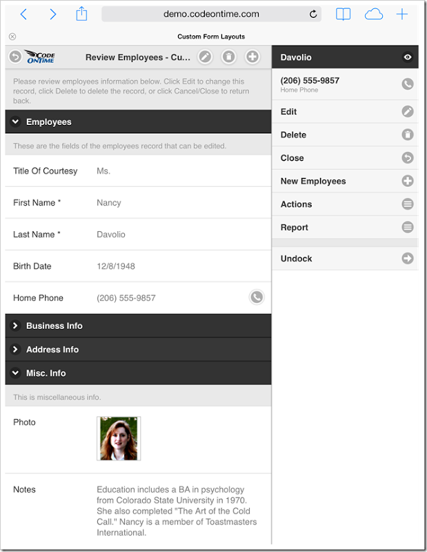 Collapsible field categories makes easier to work with large number of fields in mobile apps created with Code On Time mobile app generator.