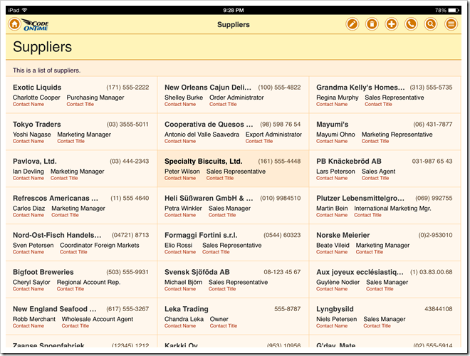 List with the fields tagged as 'item-heading', 'item-desc', and 'item-aside' in an app with Touch UI.