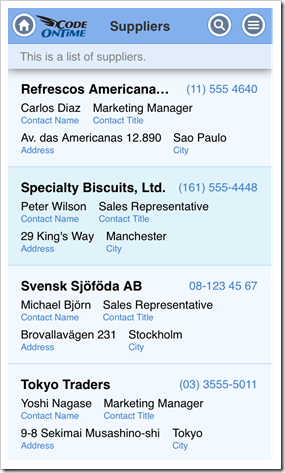 Grid view has an improved presentation in 'List' style on iPhone 5 after apply responsive 'item-desc30' tag to several fields in a web app with Touch UI.