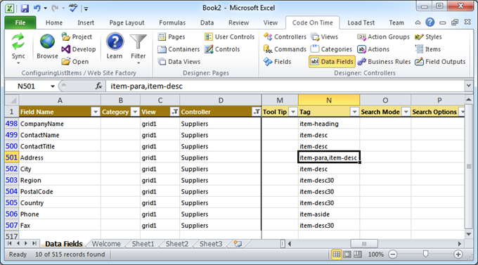 Code On Time Tools for Excel allows rapid configuration of apps with Touch UI.