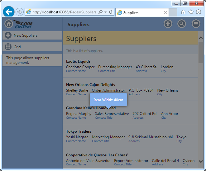 Display width of a list item displayed when user performs Ctrl+Shift+DblClick in an app with Touch UI displayed in a desktop web browser.