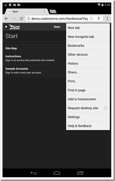 Context menu in Google Chome provides access to 'Add to homescreen' option on Android devices.