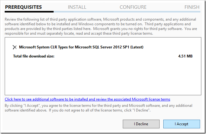 Installing MS System CLR types for SQL Server using Web Platform Installer 5.0.