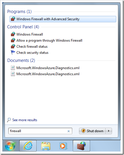 Starting Windows Firewall with Advanced Security configuration tool.