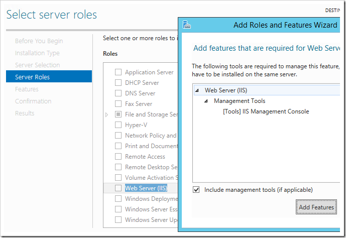 Adding the Web Server (IIS) Role.