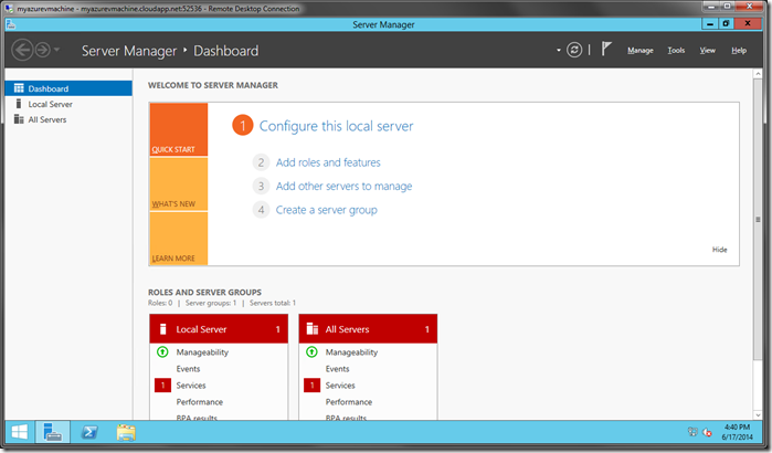 The virtual machine desktop accessible using Remote Desktop Connection.