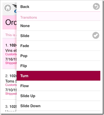 Selecting the "Turn" transition.