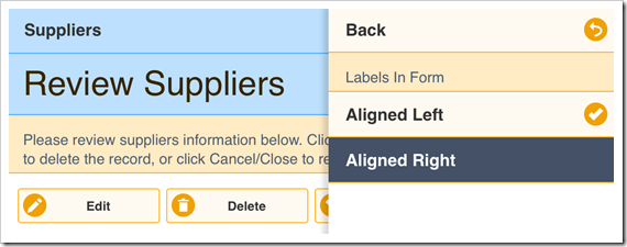 Changing the form label alignment to the right.
