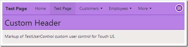 Custom header text has been specified for the user control page header.