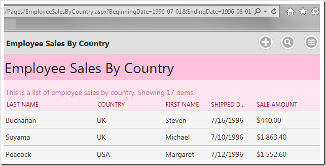 Controller generated from stored procedure accepts URL arguments as parameters.