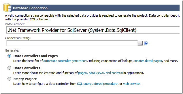 Developers have flexibility when choosing automatically generated objects for a new project.