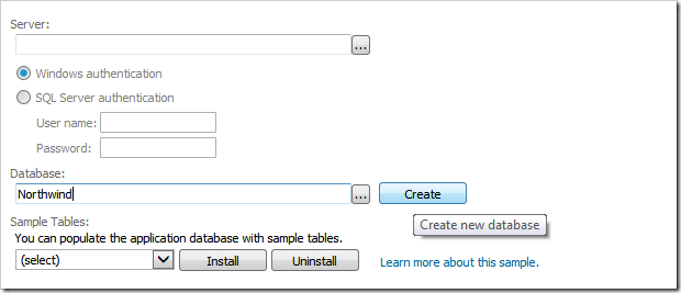 Creating an empty sample database for a project with Touch UI.