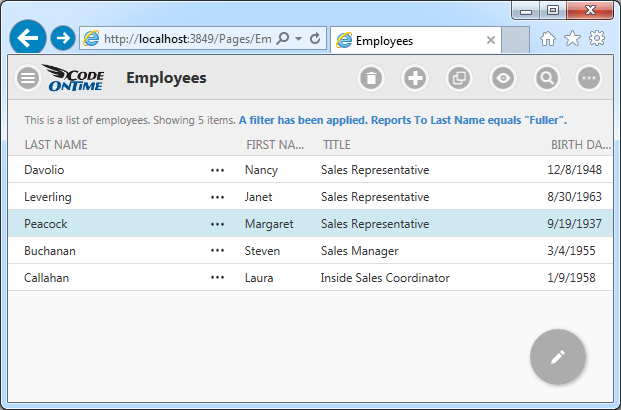 Responsive grid view in a Touch UI application created with Code On Time.