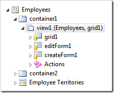 Changing tags of data view on a page in Project Explorer of Code On Time app generator.