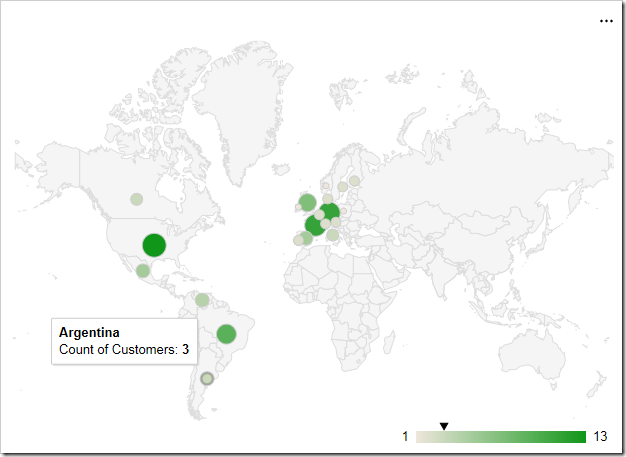 The geo chart also supports displaying values as marker.