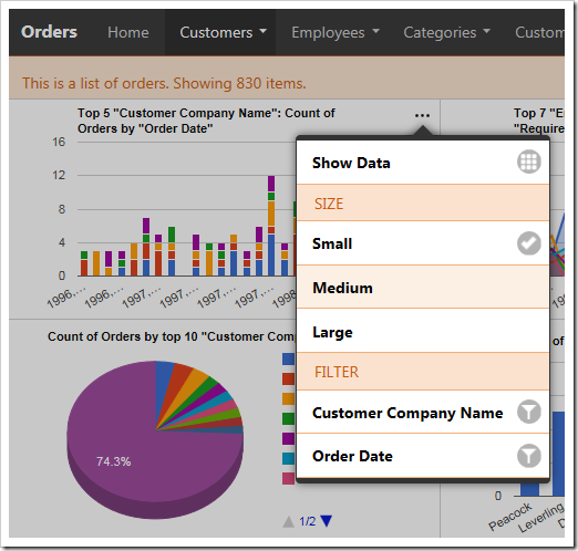 User can define the size for the chart from the context menu