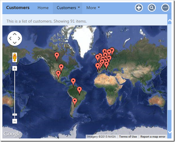 A simple map chart that shows the location of customers by country.