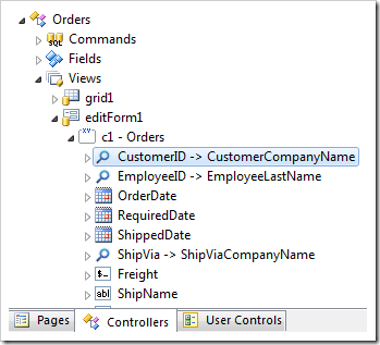 The CustomerID field of the Orders controller.