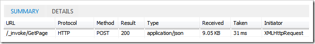 JSON request to retrieve a list of suppliers displayed in IE11 development tools.