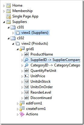 Establishing a master-detail relationship between the list of suppliers and the list of products in SPA page of an app created with Code On Time.