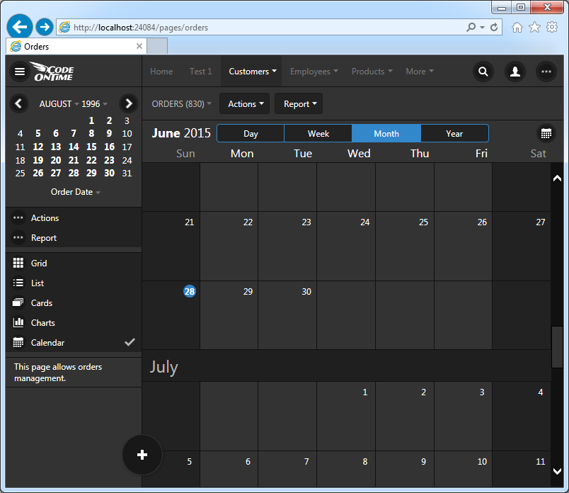 Month mode of Calendar view style in Touch UI